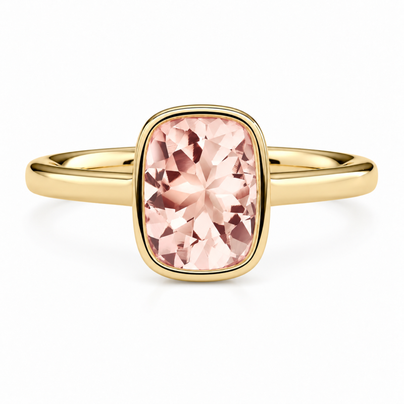 10K Gold Elongated Cushion Cut Pink Morganite Solitaire Engagement Ring-4