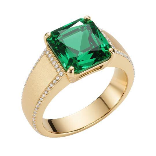 10K Gold Emerald Cut Artificial Emerald Ring for Men