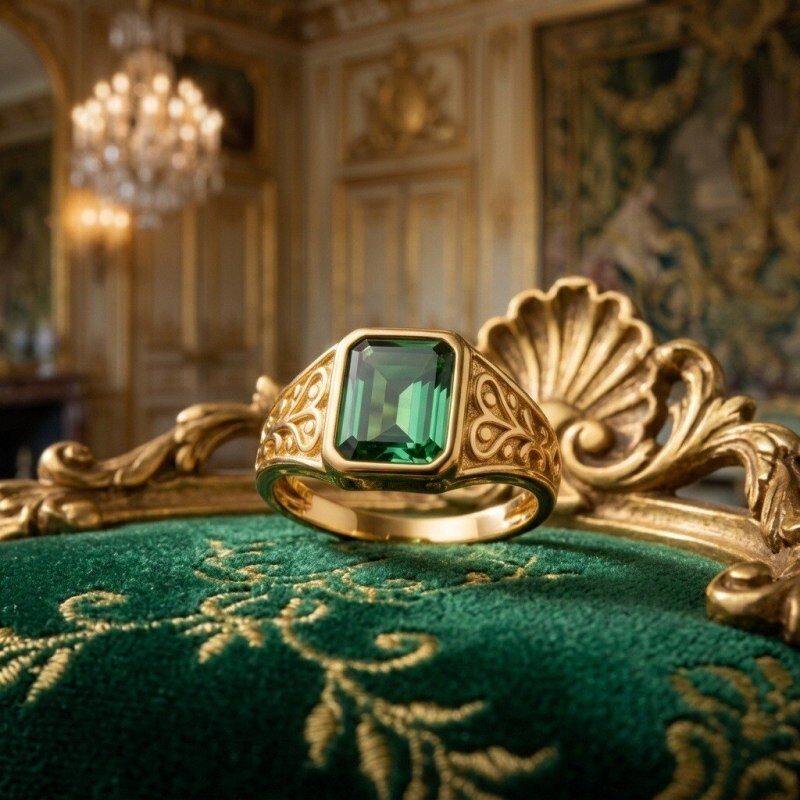 14K Gold Emerald Cut Lab-Grown Emerald Custom Signet Ring for Men-3