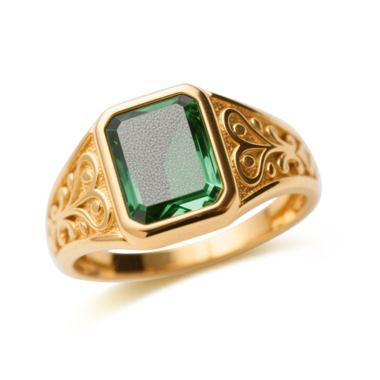 10K Gold Emerald Cut Lab-Grown Emerald Custom Signet Ring for Men