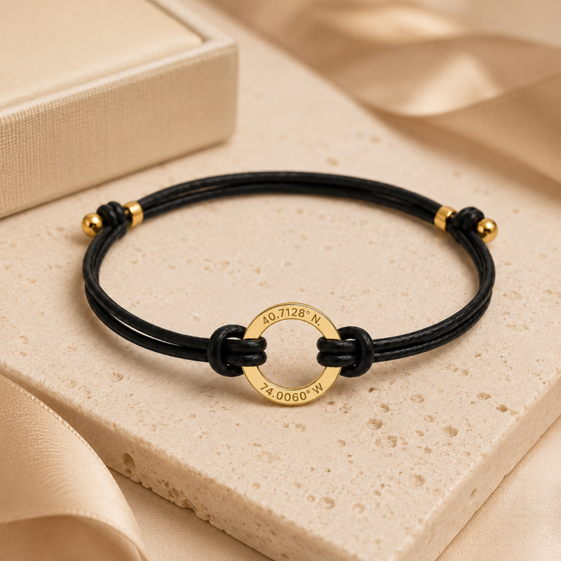 14K Gold Engravable Coordinate Axes Charm Bracelet-4