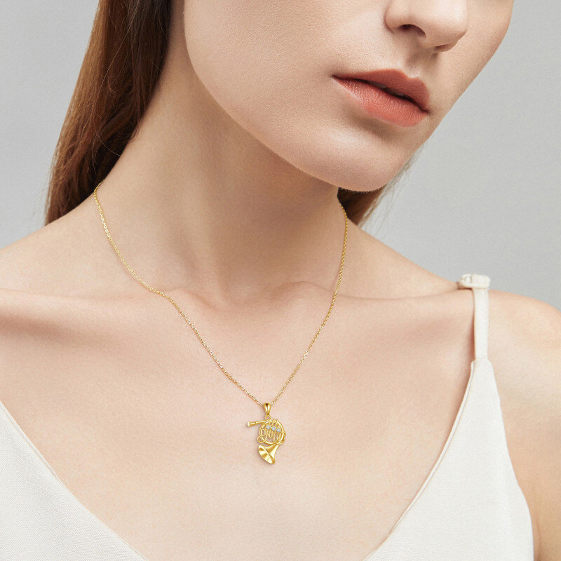 14K Gold French Horn Pendant Necklace-2