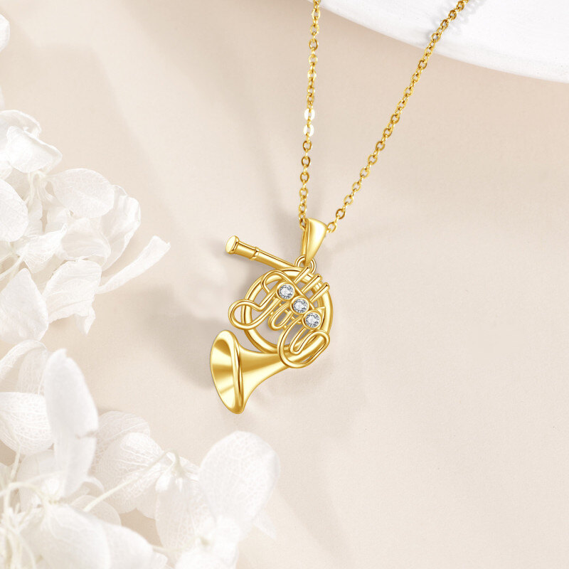 14K Gold French Horn Pendant Necklace-3