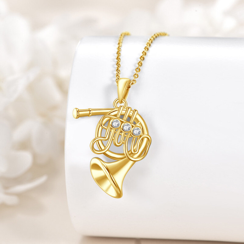 14K Gold French Horn Pendant Necklace-4