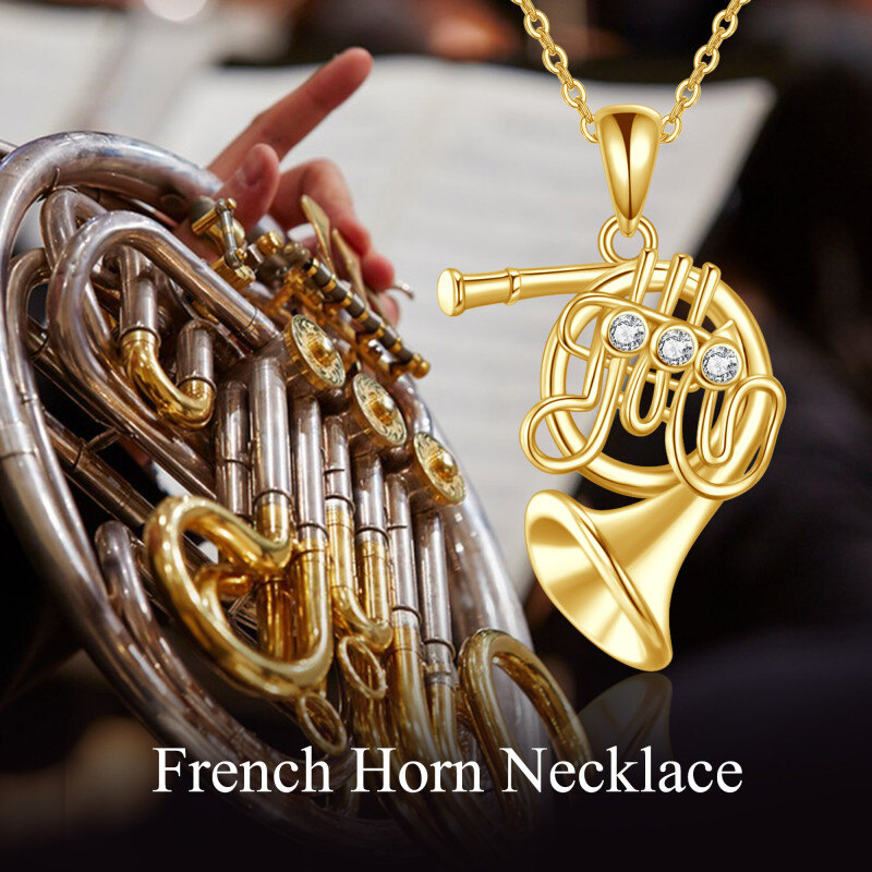 14K Gold French Horn Pendant Necklace-5