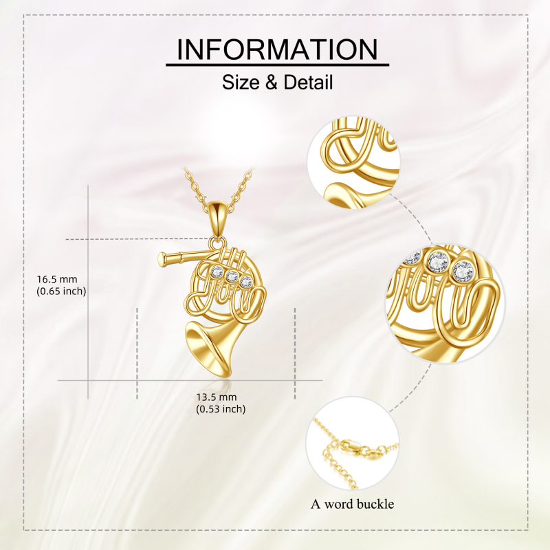 14K Gold French Horn Pendant Necklace-6