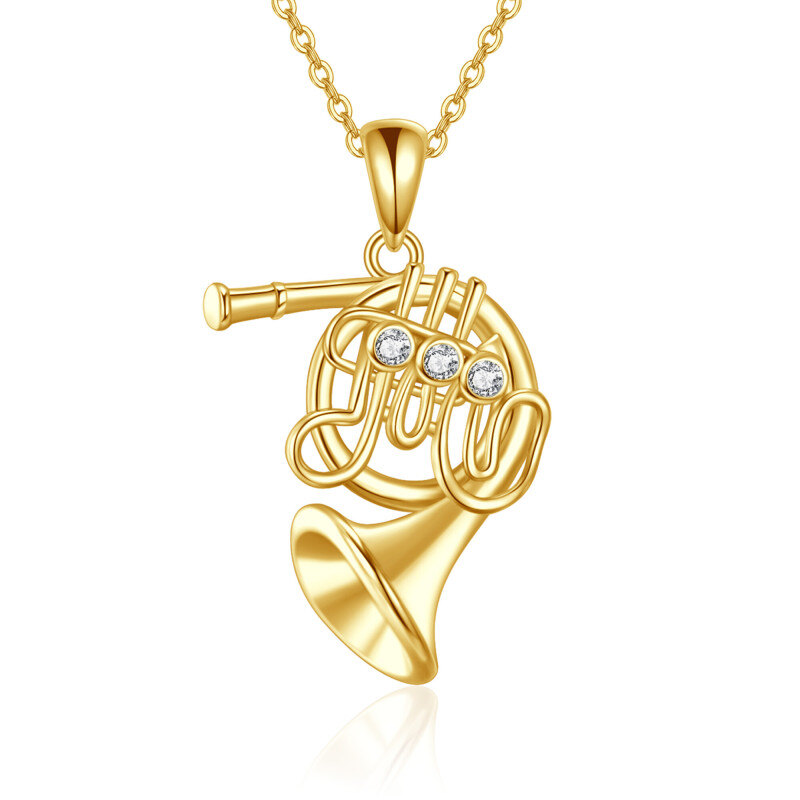 14K Gold French Horn Pendant Necklace-1