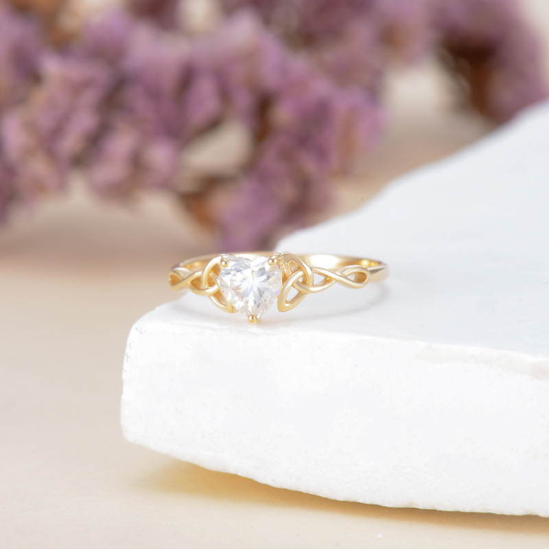 10K Gold 1 to 6 CT Heart Cut Moissanite Celtic Knot & Heart Solitaire Engagement Ring for Women-3