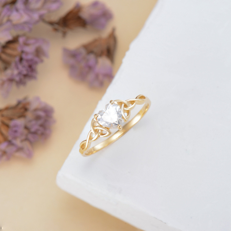 10K Gold 1 to 6 CT Heart Cut Moissanite Celtic Knot & Heart Solitaire Engagement Ring for Women-4