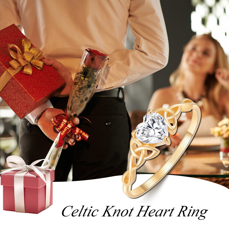 10K Gold 1 to 6 CT Heart Cut Moissanite Celtic Knot & Heart Solitaire Engagement Ring for Women-6