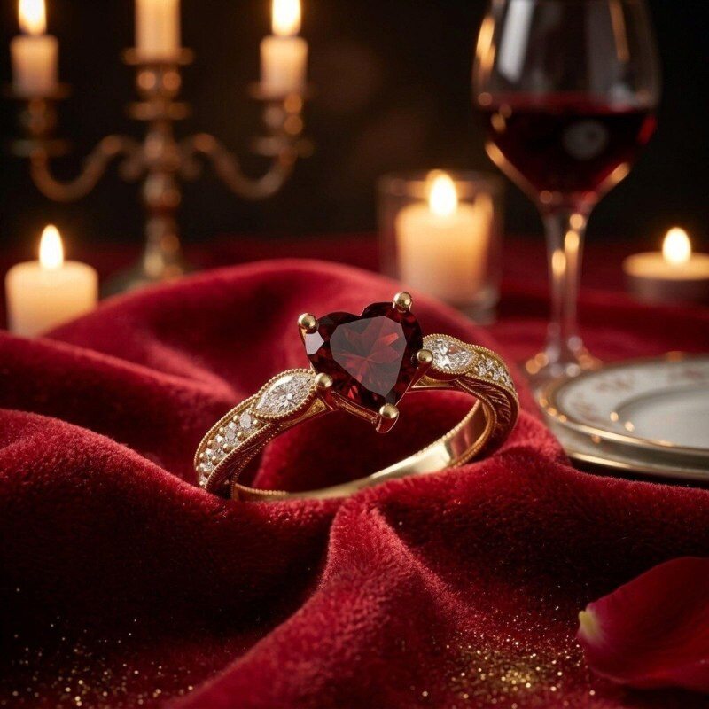 10K Gold Heart Cut Garnet & Lab-Grown Diamond Custom Engagement Ring for Women-3