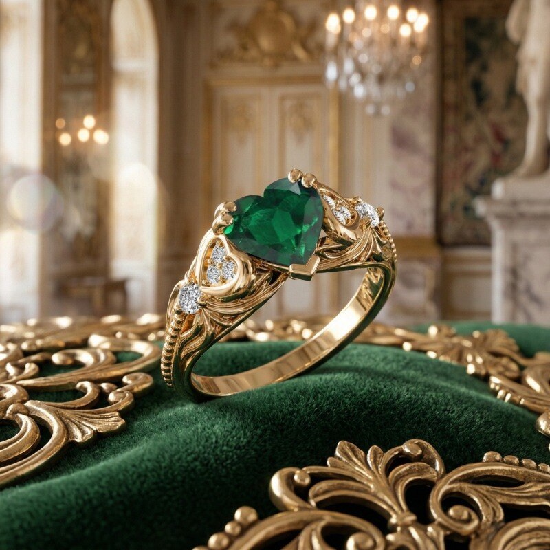 10K Gold Heart Cut Lab Created Emerald Custom Engagement Ring-3