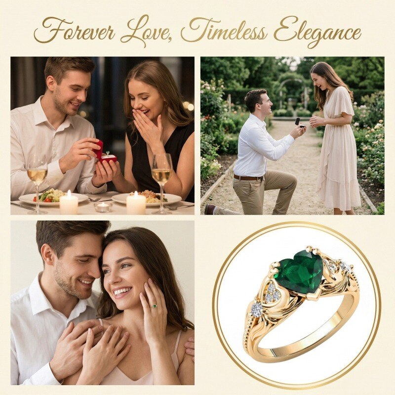 10K Gold Heart Cut Lab Created Emerald Custom Engagement Ring-4