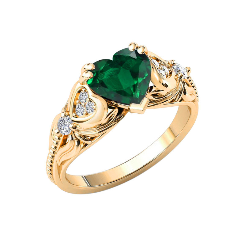 Anillo de compromiso personalizado con esmeralda creada en laboratorio, talla corazón, en oro de 14 quilates-12