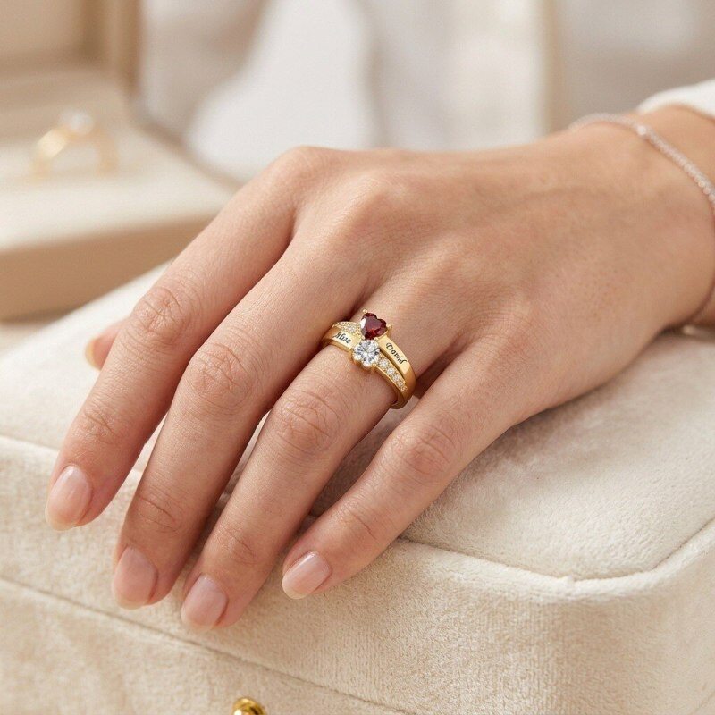 14K Gold Heart Cut Lab-Grown Diamond & Custom Personalized Birthstone Ring for Women-2