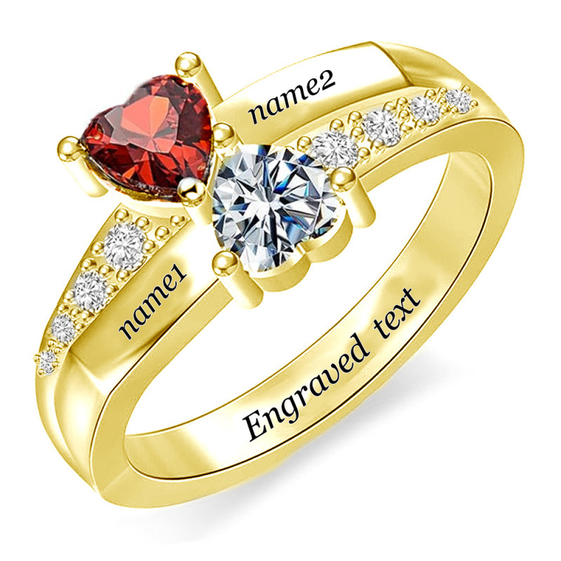 10K Gold Heart Cut Lab-Grown Diamond & Custom Personalized Birthstone Ring for Women-14