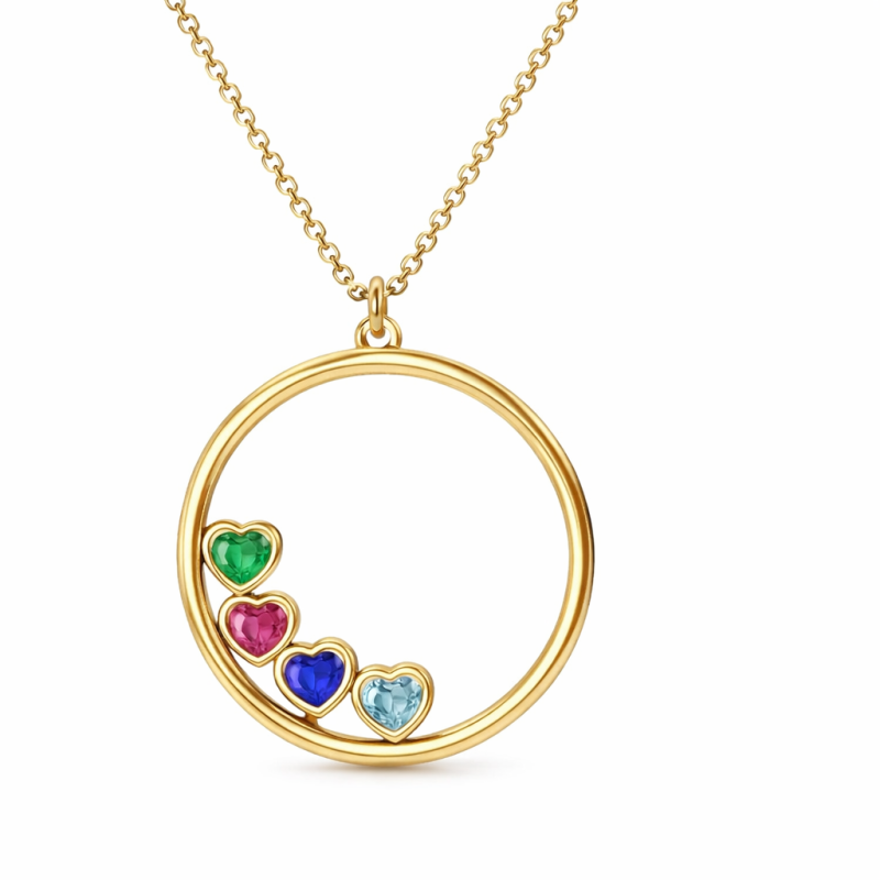 14K Gold Heart Cut Personalized Birthstone & Circle Pendant Necklace-1