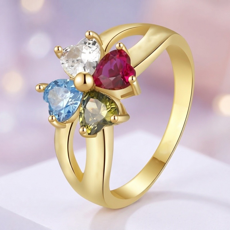 18K Gold Heart Cut & Personalized Classic Name & Engravable Birthstone Ring for Women-3