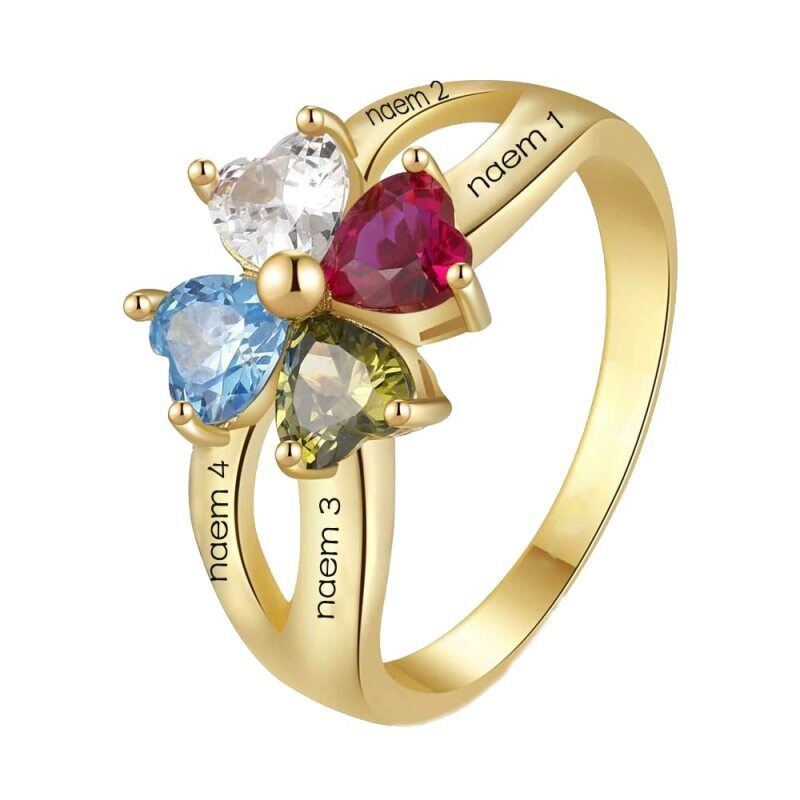 10K Gold Heart Cut & Personalized Classic Name & Engravable Birthstone Ring for Women-7