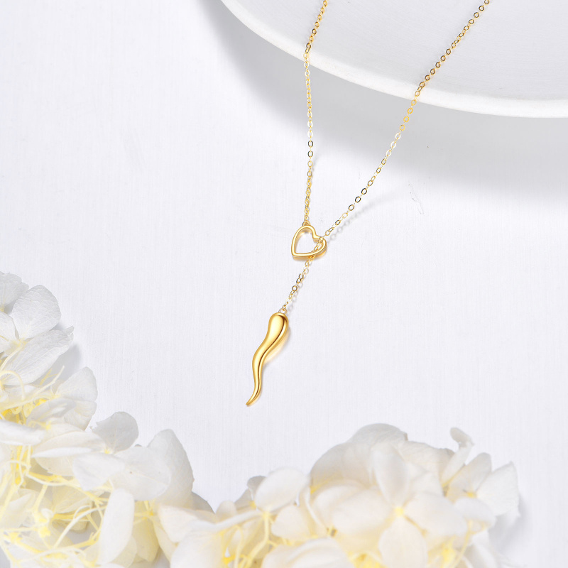 14K Gold Heart & Italian Horn Adjustable Y Necklace-4