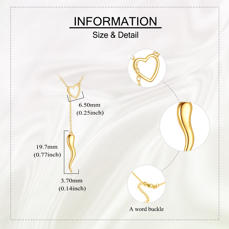14K Gold Heart & Italian Horn Adjustable Y Necklace-5