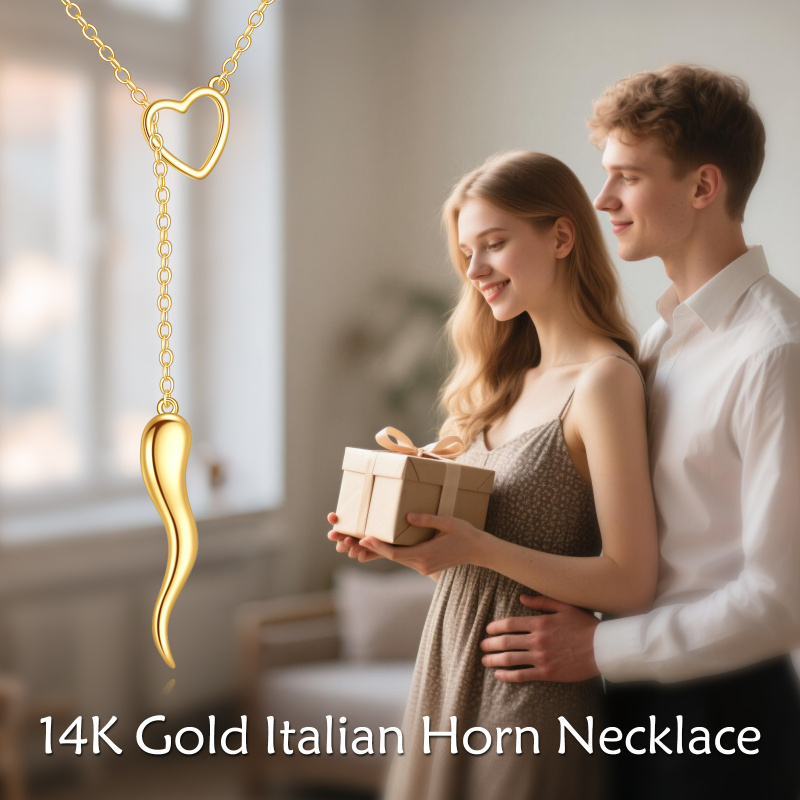 14K Gold Heart & Italian Horn Adjustable Y Necklace-6