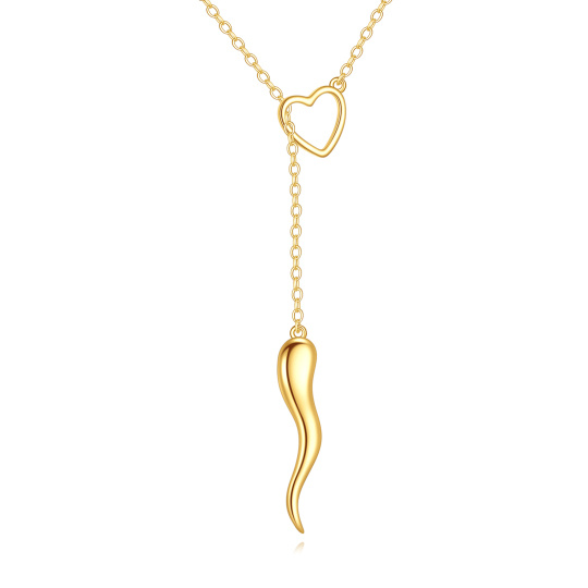 14K Gold Heart & Italian Horn Adjustable Y Necklace