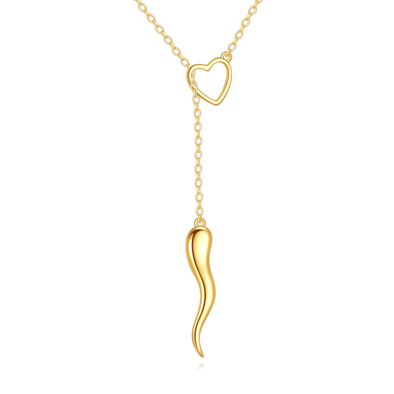14K Gold Heart & Italian Horn Adjustable Y Necklace-1