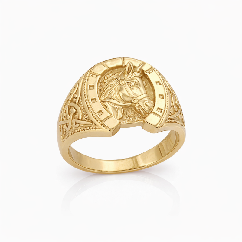 14K Gold Horse Statement Ring for Men-14