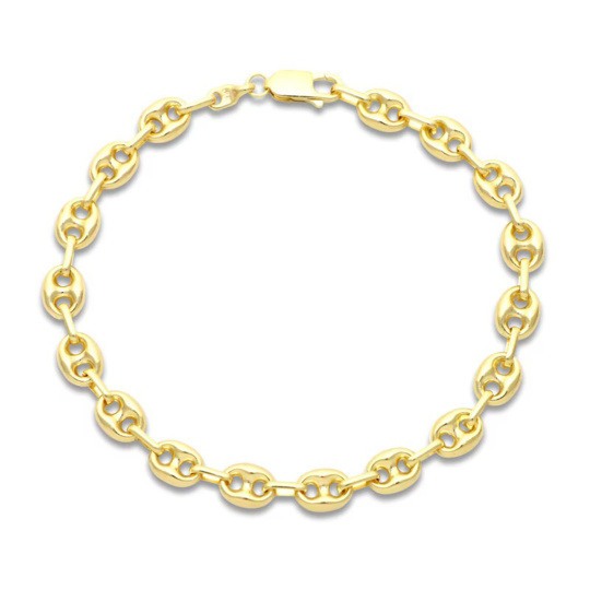 Bracelet en chaîne à maillons marins gonflés creux en or 14K d'Italie