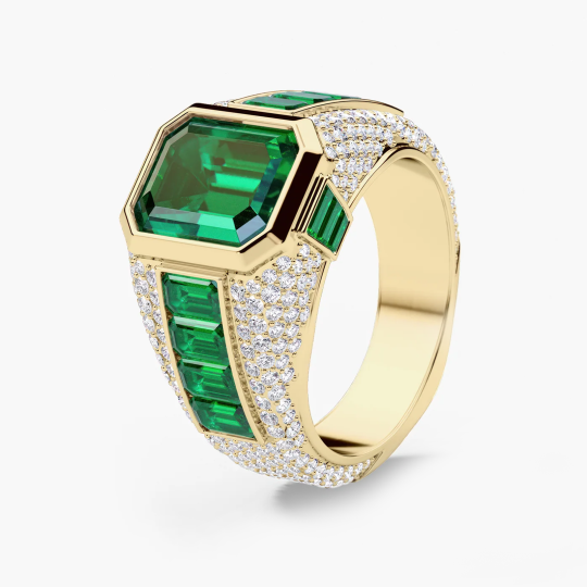 10K Gold Lab Created Emerald Custom Statement Ring for Men