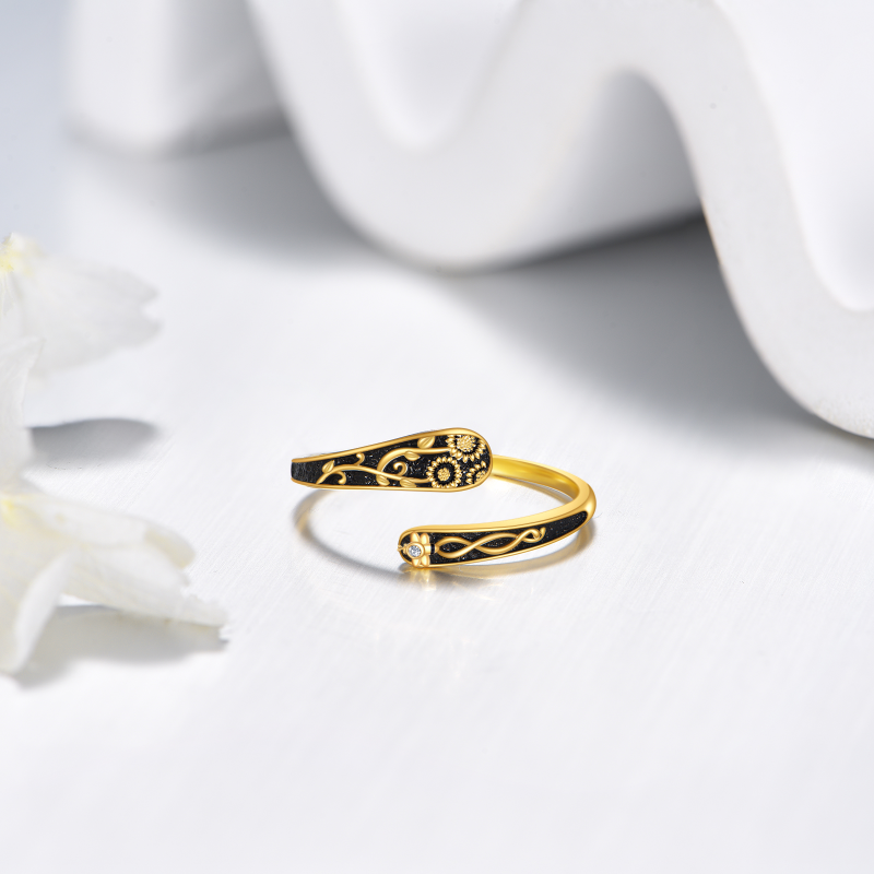 18K Gold Lab-Grown Diamond Bee & Sunflower Custom Open Ring for Women-4