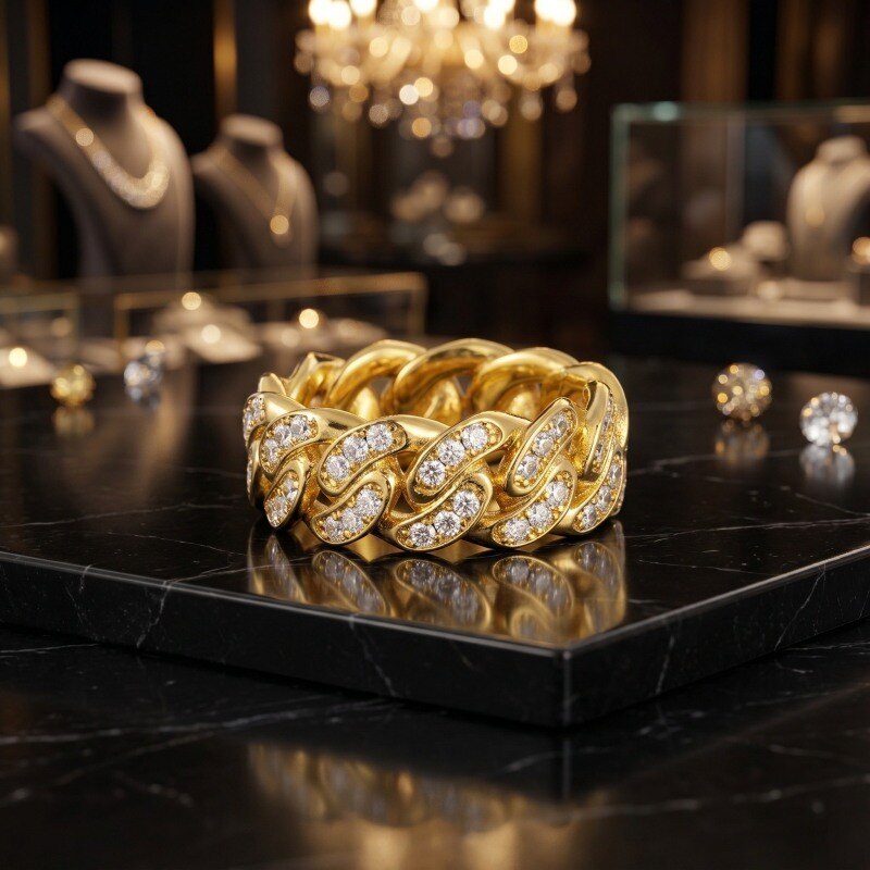 18K Gold Lab-Grown Diamond Custom Chain Ring for Men-2