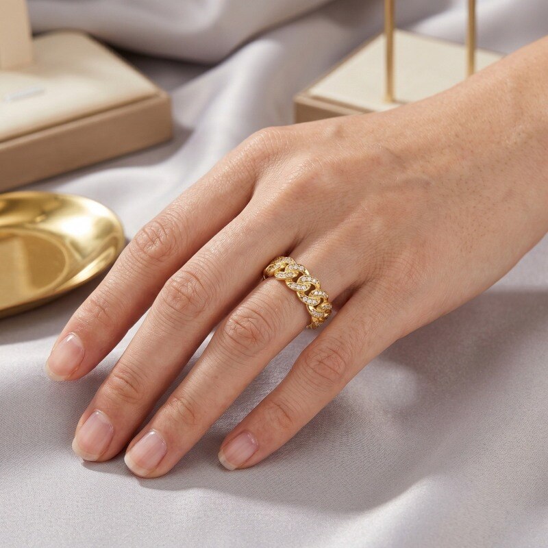 18K Gold Lab-Grown Diamond Custom Chain Ring for Men-3