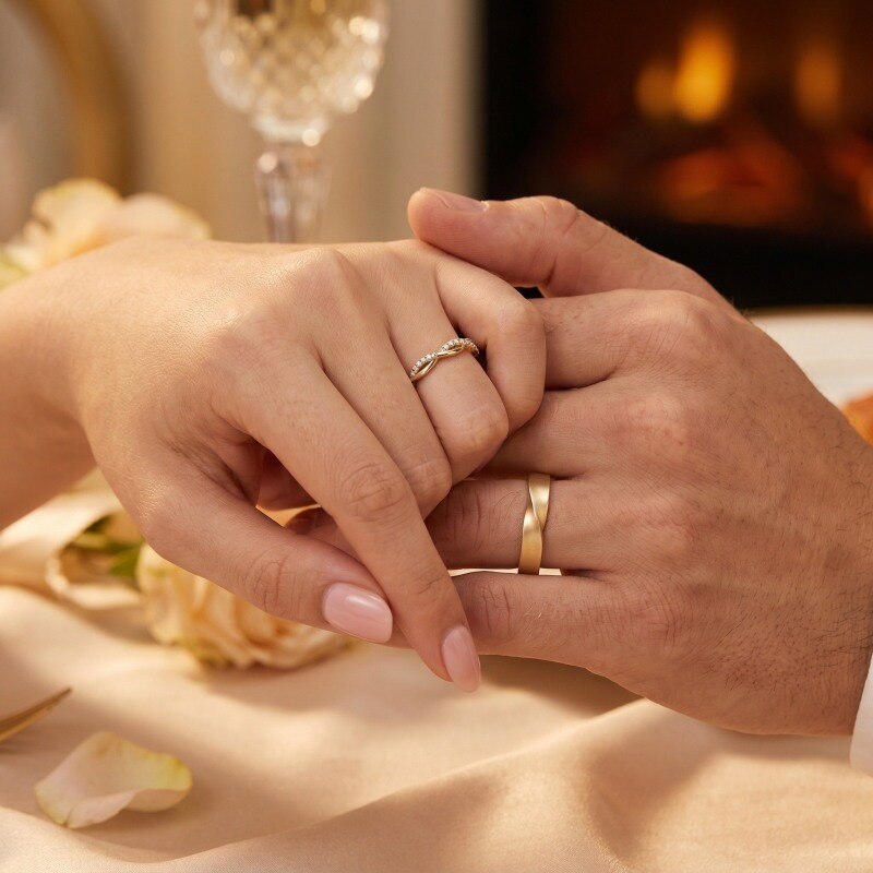 10K Gold Lab-Grown Diamond Custom Couple Rings-2