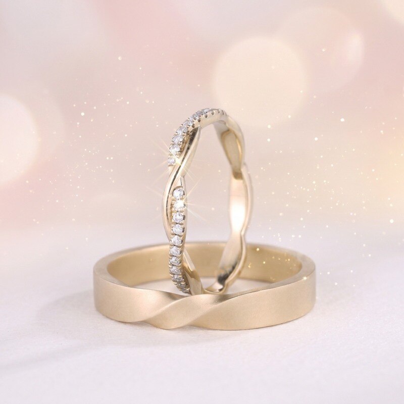 10K Gold Lab-Grown Diamond Custom Couple Rings-4