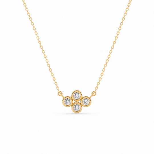 Collar de oro de 14 quilates con diamantes cultivados en laboratorio y diseño de cuatro piedras para mujer.