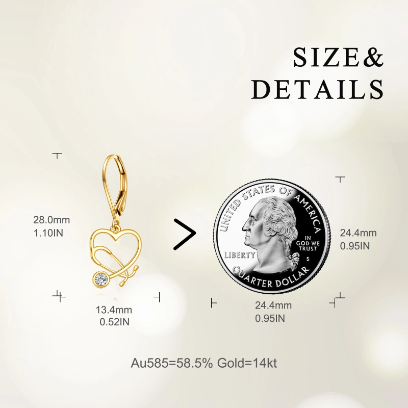 14K Gold Lab-Grown Diamond Heart & Stethoscope Lever-back Earrings for Women-3