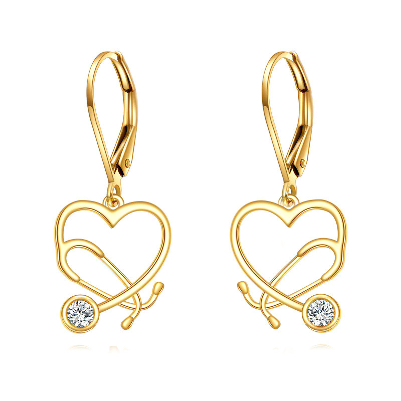 14K Gold Lab-Grown Diamond Heart & Stethoscope Lever-back Earrings for Women-1