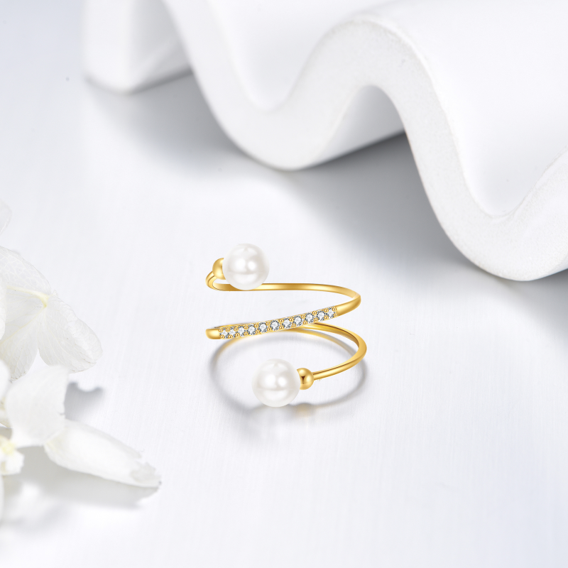 14K Gold Lab-Grown Diamond & Pearl Custom Gold Rings for Women-3