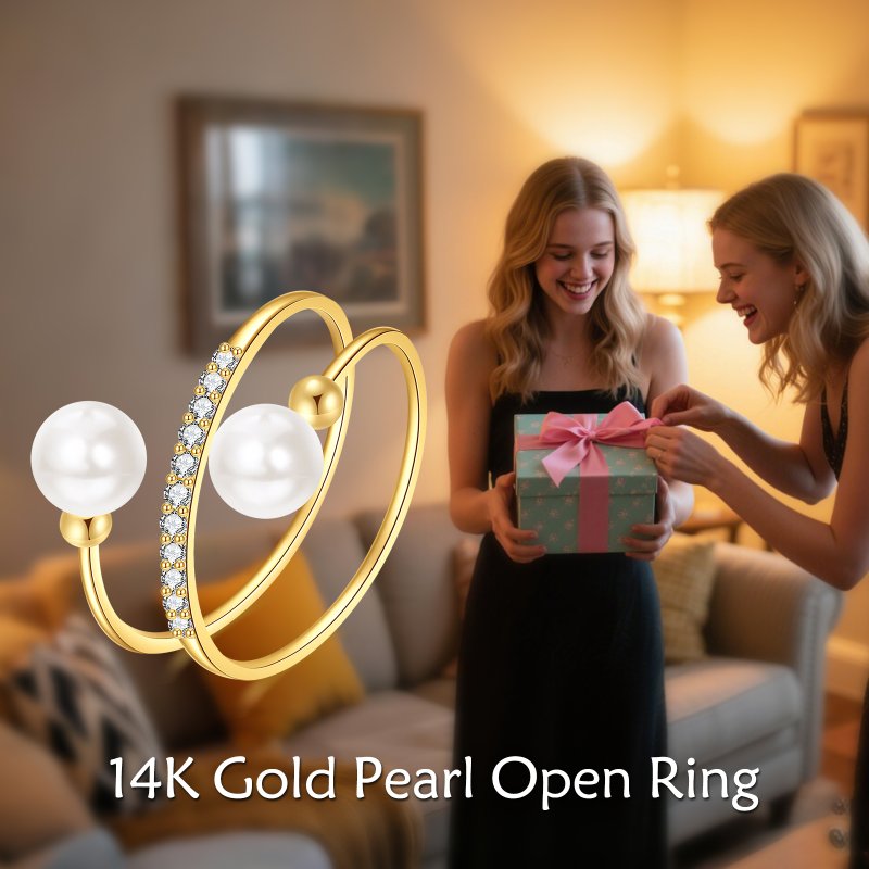 14K Gold Lab-Grown Diamond & Pearl Custom Gold Rings for Women-5
