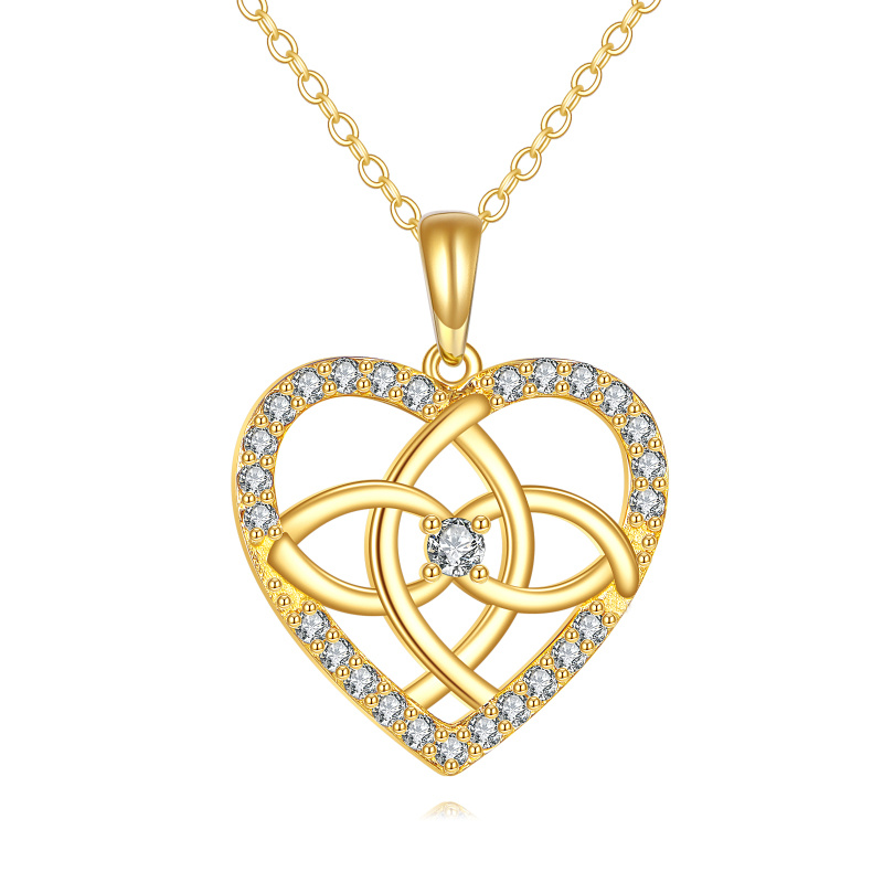 Collar con colgante de corazón de diamantes de laboratorio en oro de 14 quilates-1