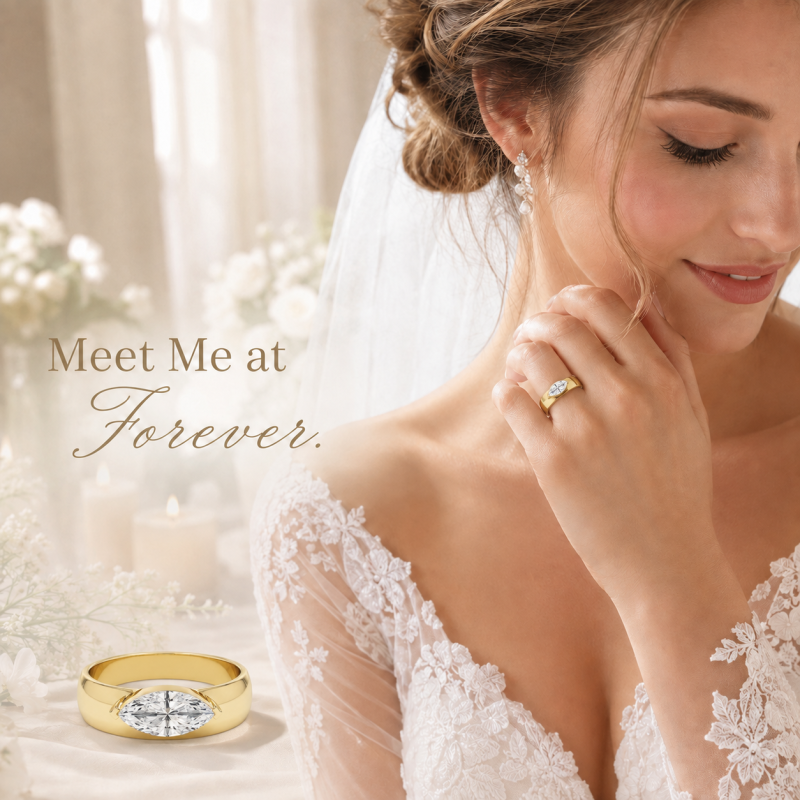 Bague de fiançailles sur mesure à large anneau, sertie d'un diamant de laboratoire taille marquise en or 14 carats-4