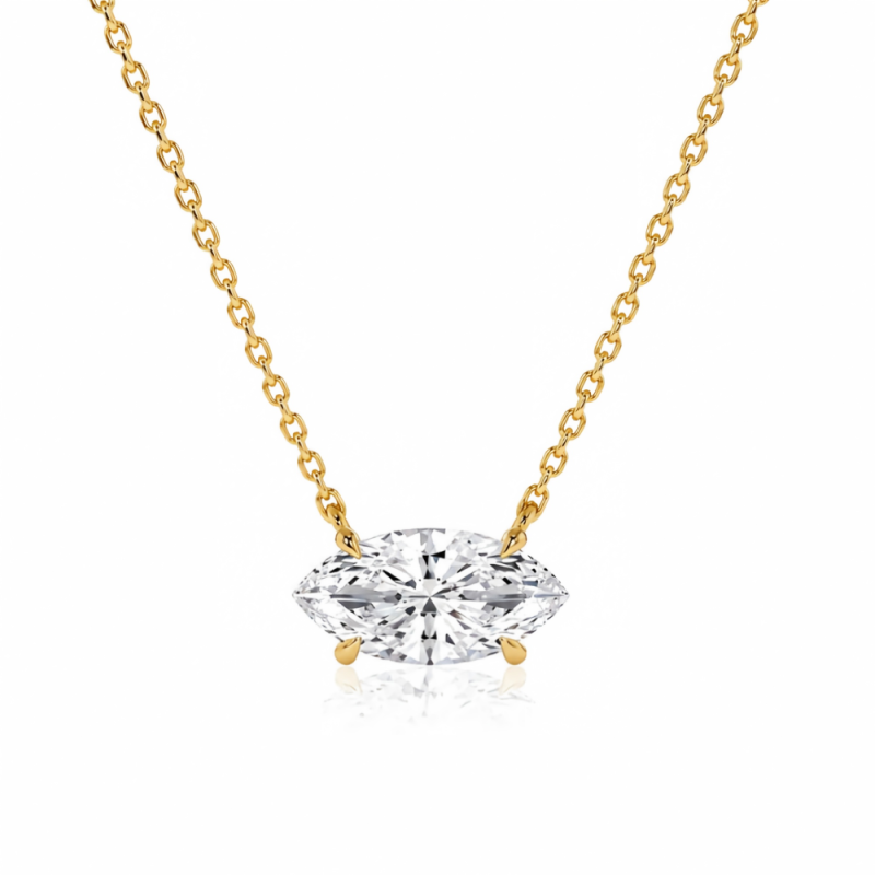 Collares de oro de 14 quilates con diamantes cultivados en laboratorio, talla marquesa.-1