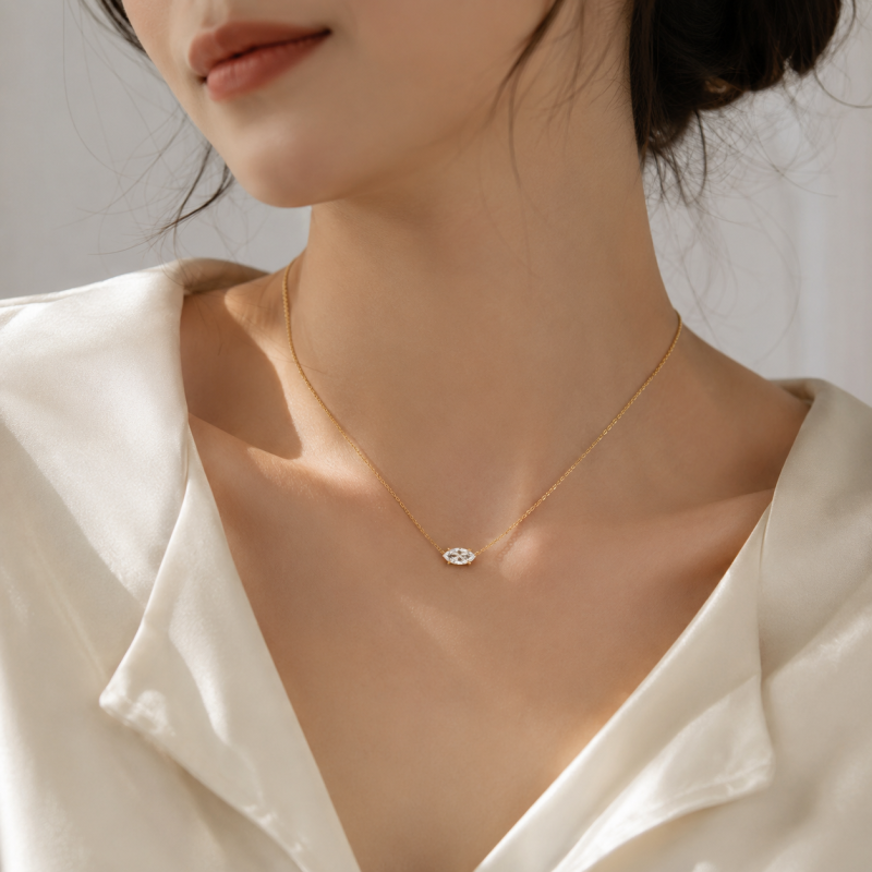 Collares de oro de 14 quilates con diamantes cultivados en laboratorio, talla marquesa.-2
