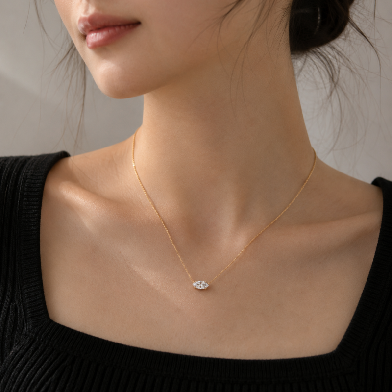 Collares de oro de 14 quilates con diamantes cultivados en laboratorio, talla marquesa.-3