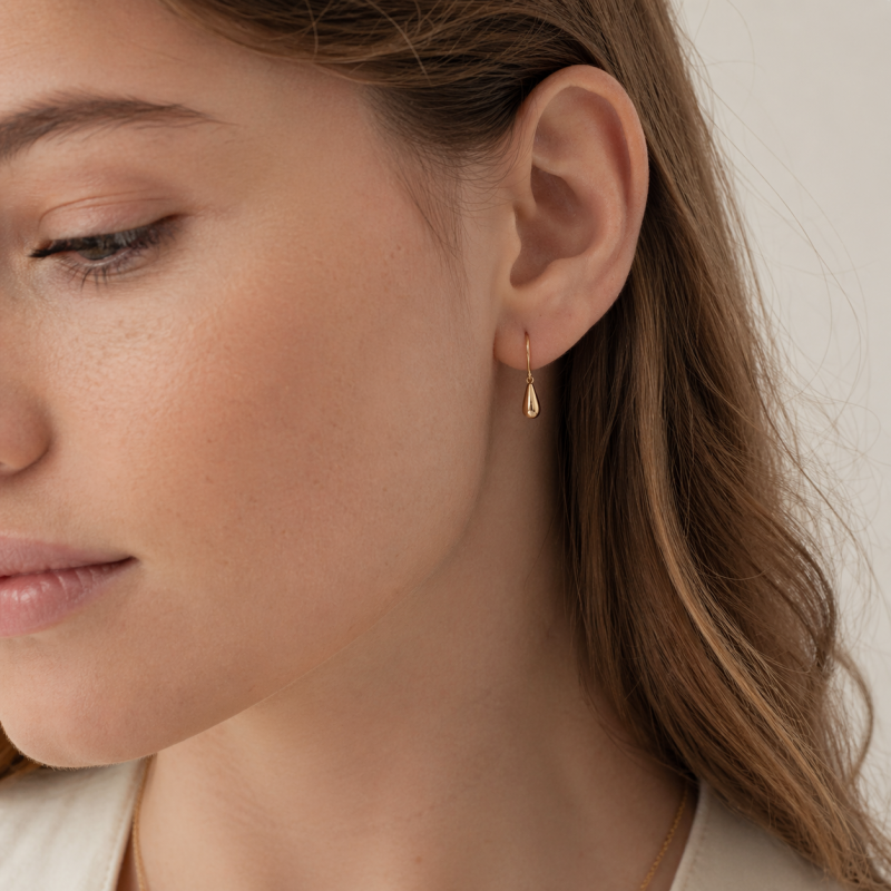 10K Gold Mini Teardrop Drop Earrings-2
