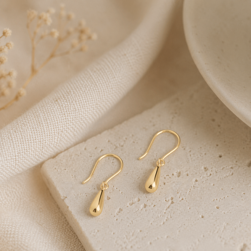 10K Gold Mini Teardrop Drop Earrings-3