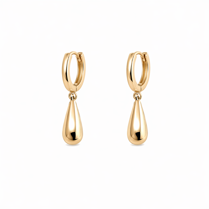 14K Gold Mini Teardrop Hoop Earrings-1