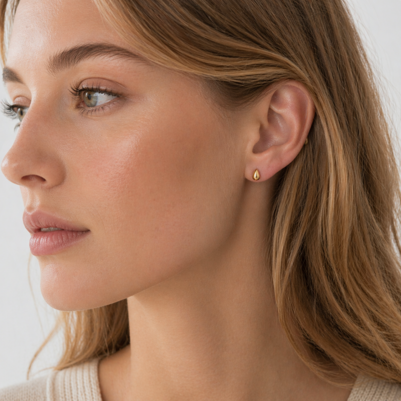 18K Gold Mini Teardrop Stud Earrings-2